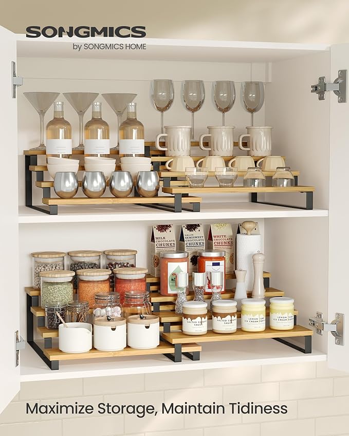 Spice Rack Set of 2, Natural Beige and Ink Black Tiered Risers