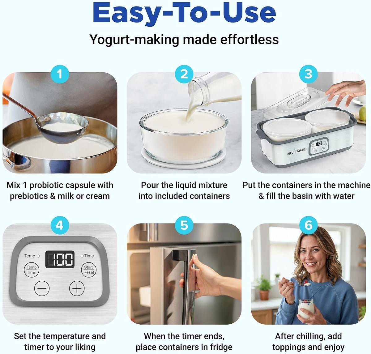 Probiotic Yogurt Maker with TruTemp™ Adjustable Temperature & Time Control – close-up