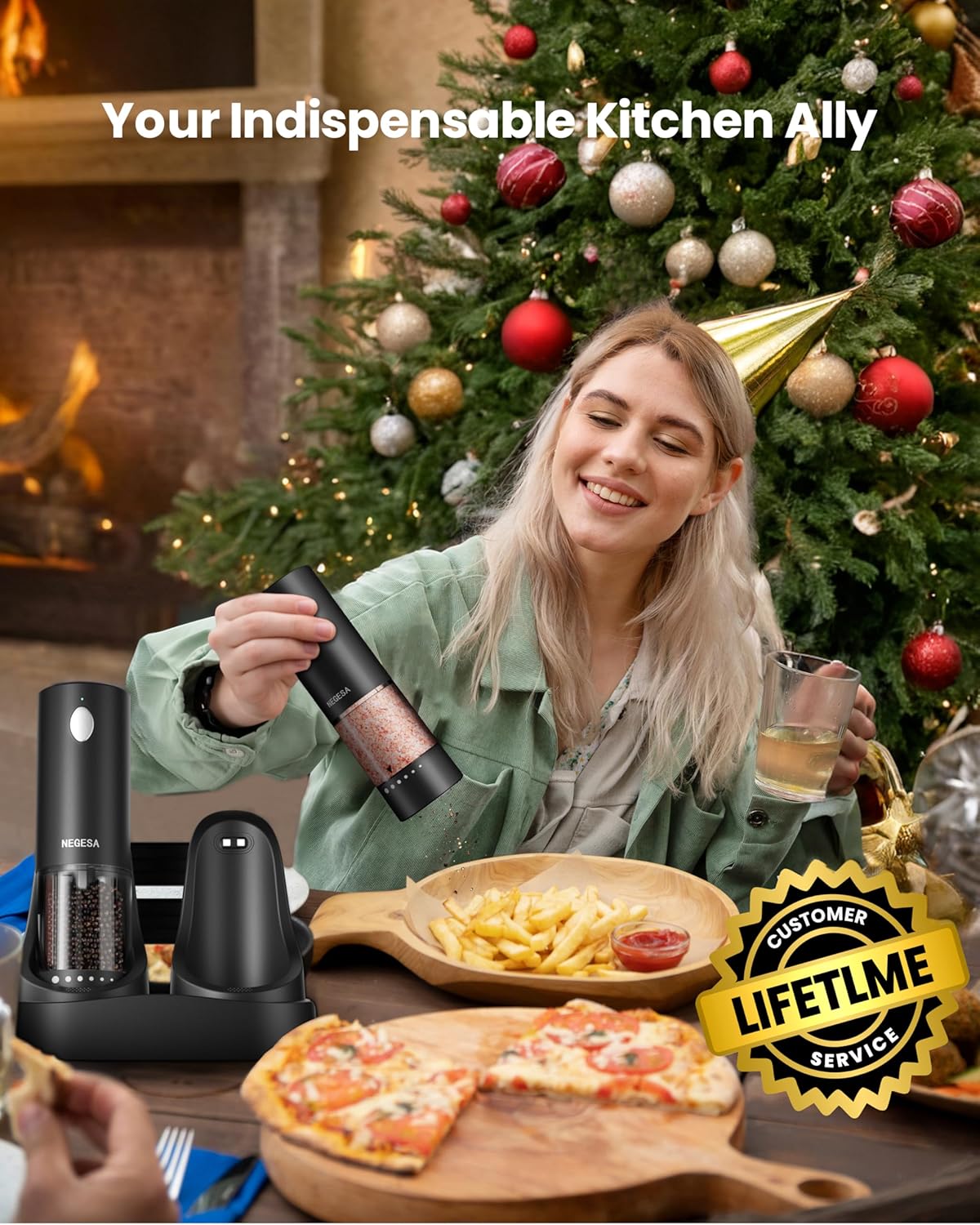 Electric Salt and Pepper Grinder Set with Rechargeable Base - Automatic – detail