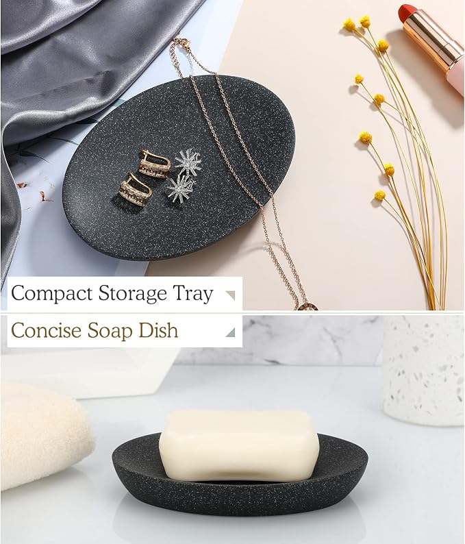 Soap Dish Set of 2, Gravel Black Resin Soap Holder, 5.31 x 3.82 Inch