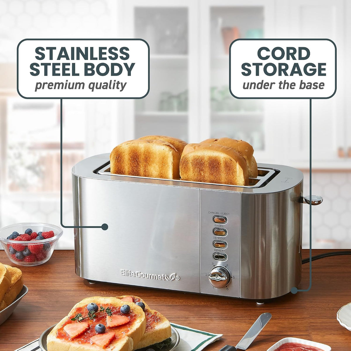 4-Slice Long Slot Toaster, 1.5" Wide & 5.1" Deep Slots – detail