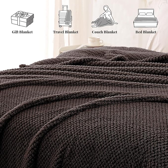 Throw Blanket, Extra Large Coffee Fleece with Geometric Print