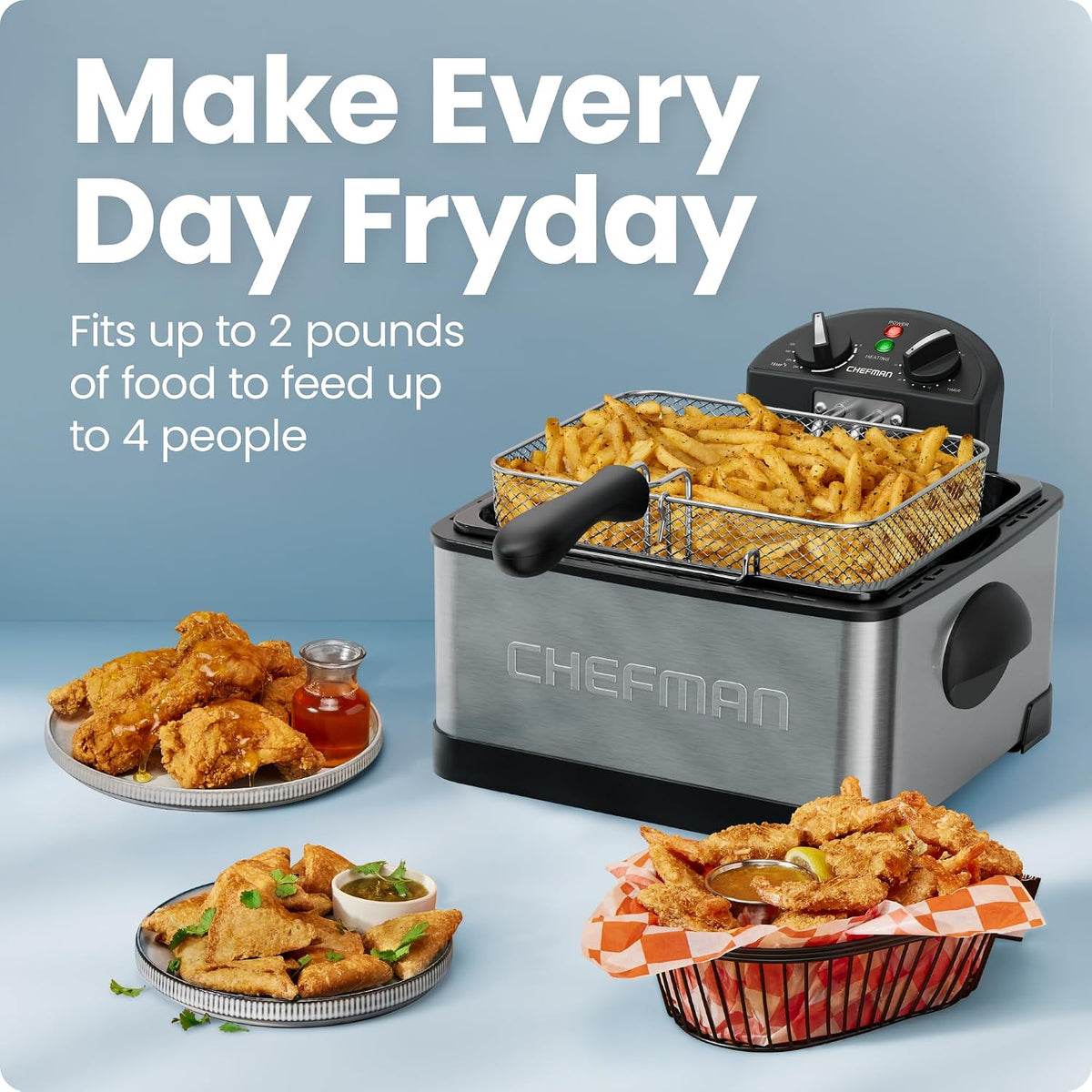 4.5 Liter Deep Fryer w/Basket Strainer, XL Jumbo Size, Adjustable Temperature – features