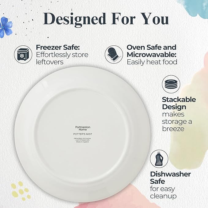 Portmeirion Potter's Brushstroke Dinner Plate (Set of 4) - 10.5-Inch Stackable Earthenware Plates - Microwave & Dishwasher Safe, Handcrafted Dinnerware for Casual & Formal Table Settings (Green)