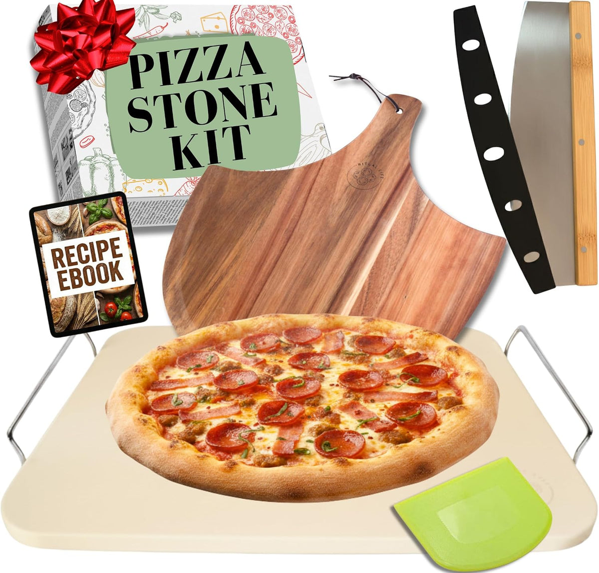 Pizza Stone for Oven and Grill Set - 5PCS Pizza Making Accessories Kit - 15