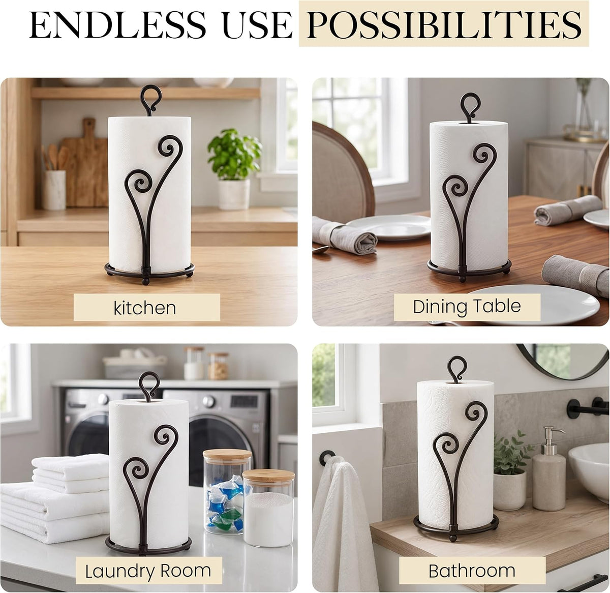 Matte Black Paper Towel Holder Non-Slip Base Countertop – close-up