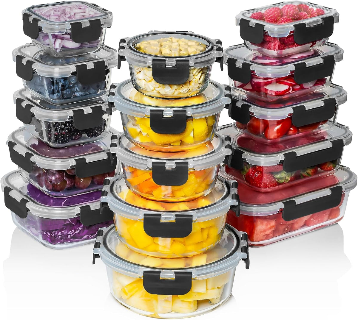 30 PC Glass Food Storage Containers with Lids - Reusable Glass Meal Prep