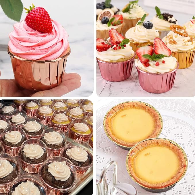 Baking Cups, 100 Pink Mini Foil Liners with Dome Lids
