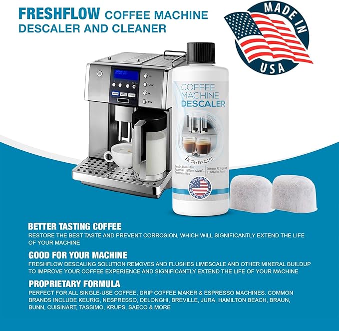 Coffee Espresso Machine Descaler Solution, 1 Bottle, 2 Uses, Unscented