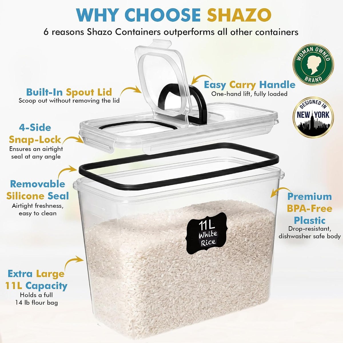 2 PC (11L | 372 oz) Flour Sugar Storage Containers with Spout Lid & Easy Carry – size reference