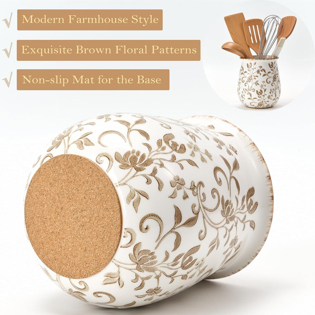 Utensil Holder for Kitchen Counter, Modern Farmhouse Cooking Utensil Holder – alternate view