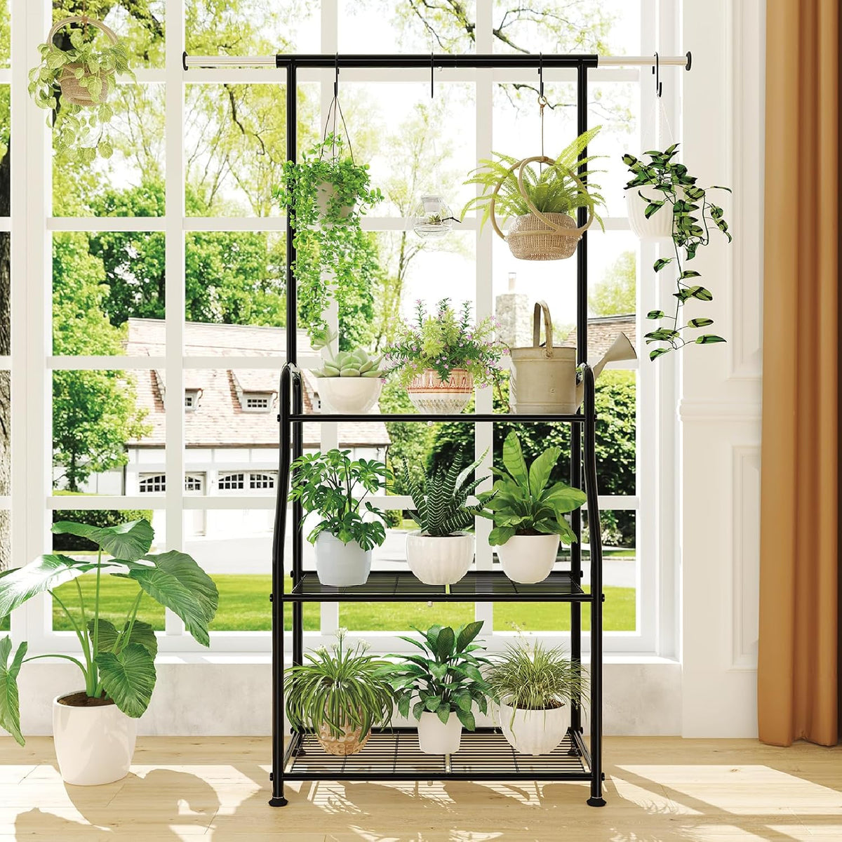 Plant Stand Indoor Outdoor, Heavy Duty Metal 3 Tiered Hanging Plant Shelf – close-up