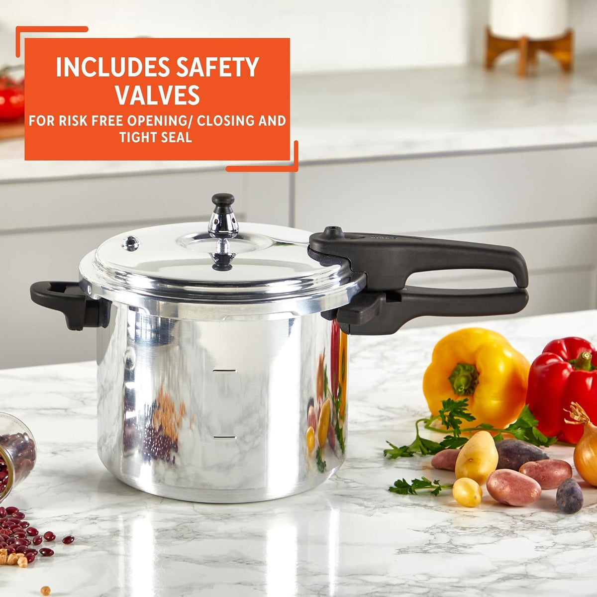 7 Quart Stovetop Aluminum Presure Cooker with safety valves for risk-free – size reference