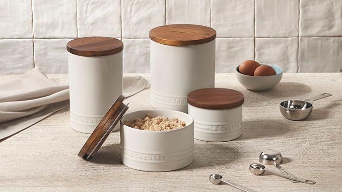 Le Creuset Signature Salt Cellar and Storage Canister with Wood Lid, 26 oz., White