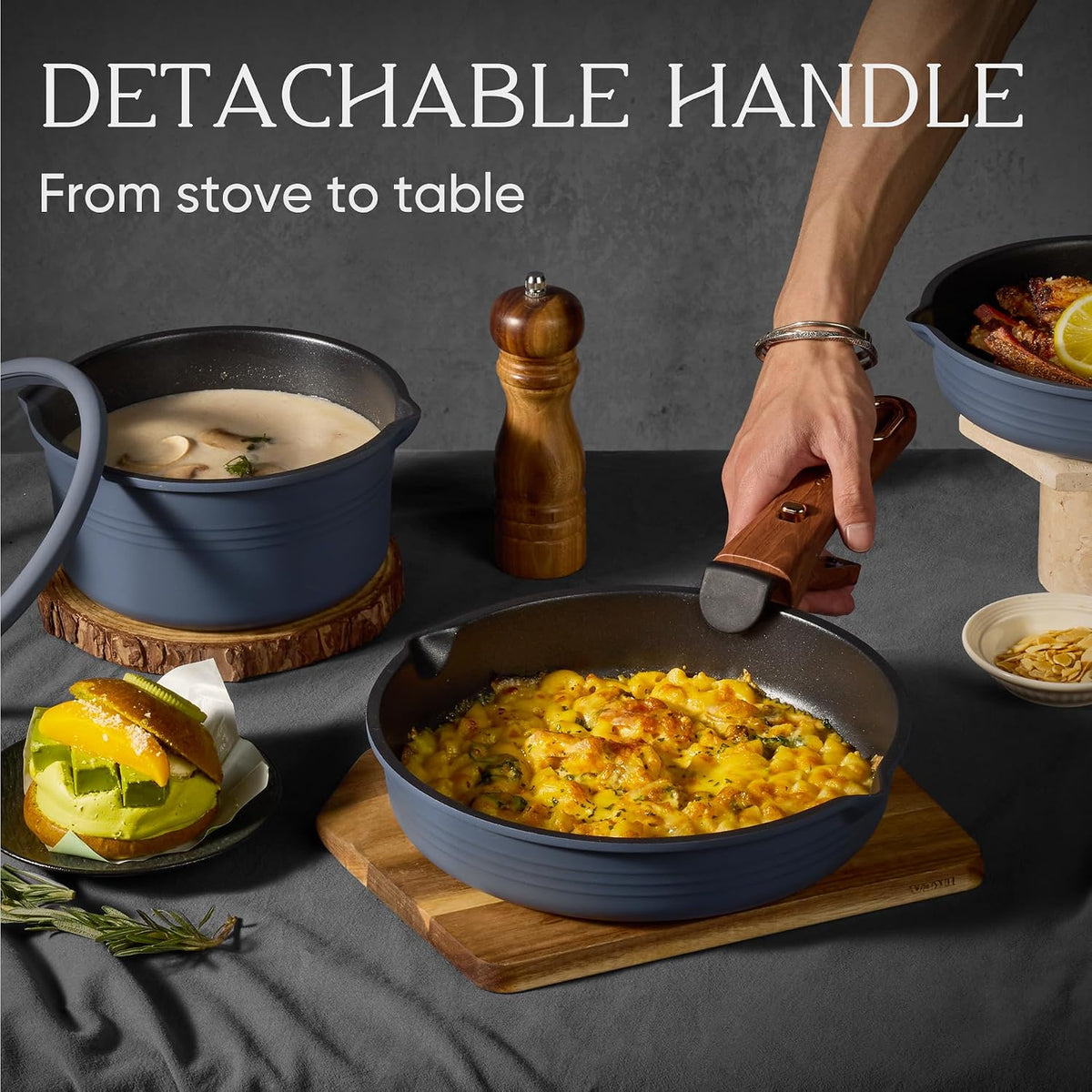 30pcs Titanium Cookware Set, Pots and Pans Set Detachable Handle – size reference
