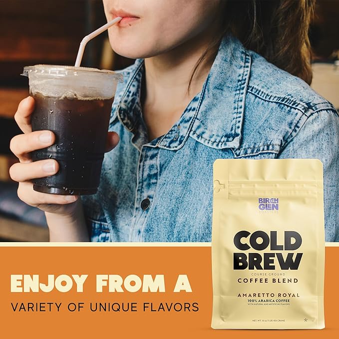 Birch Glen Roasters Cold Brew Coffee | Flavored Coarse Ground Coffee | Medium Roast | Artisanal Roasting | 100% Arabica |1 LB Bag | White Chocolate Mousse