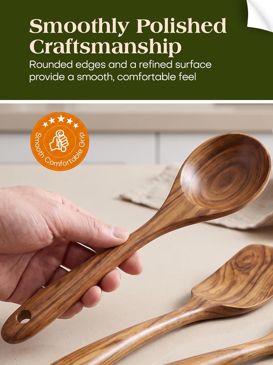 11‑Piece Natural Teak Wood Kitchen Utensil Set with Holder, Non‑Toxic Cooking – features