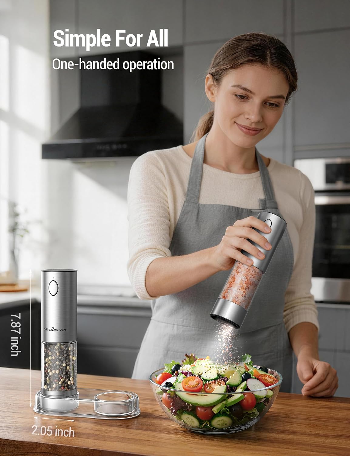 Upgraded Larger Capacity Electric Salt and Pepper Grinder Set, 110ml – close-up