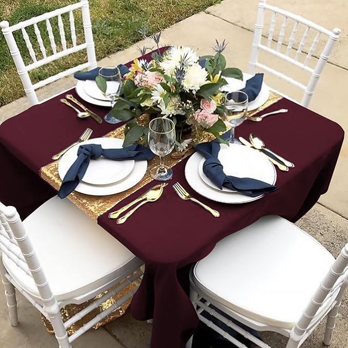 Tablecloths 6 Pack, Burgundy Square Polyester, 70 x 70 Inch