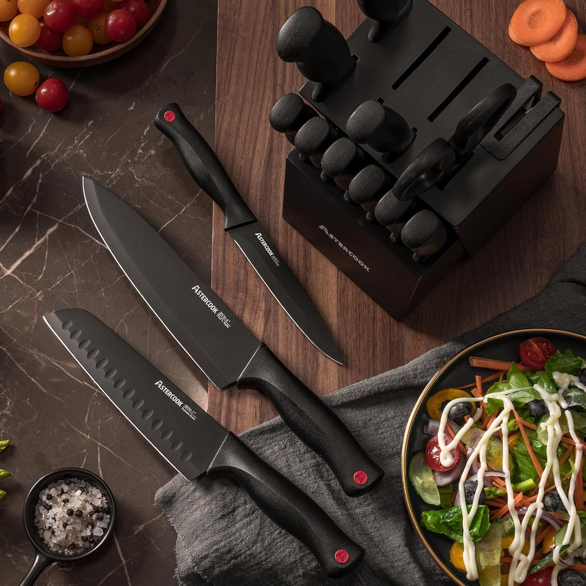 Knife Set for Kitchen with Block and Sharpener 15pcs German – size reference