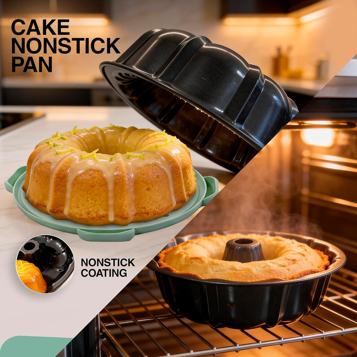 10in Buntz Cake Pan Non Stick & 12in Cake Carrier w/Lid-Handle,Mint Green – alternate view