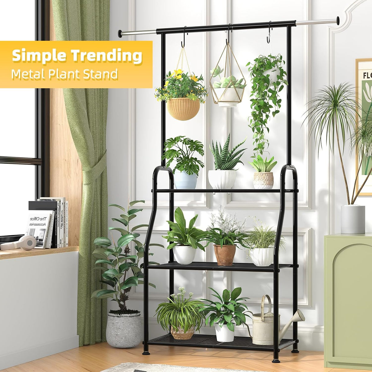 Plant Stand Indoor Outdoor, Heavy Duty Metal 3 Tiered Hanging Plant Shelf – alternate view