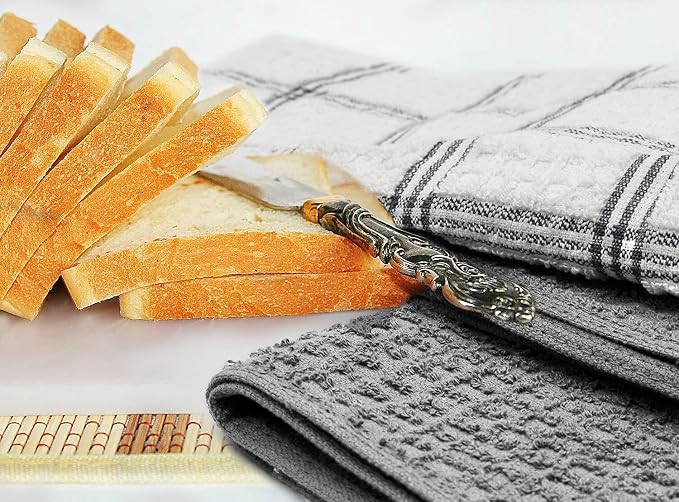 Dish Cloths 8 Pack, 100% Cotton Terry, 12 x 12 Inch Grey