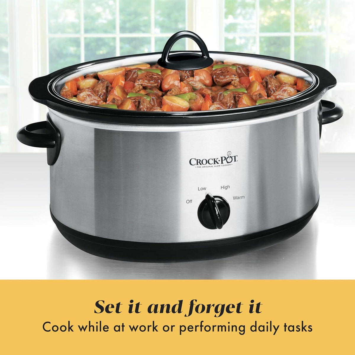 7-Quart Manual Slow Cooker, Family Size Serves 8+ People & Fits 6-lb Roast – features