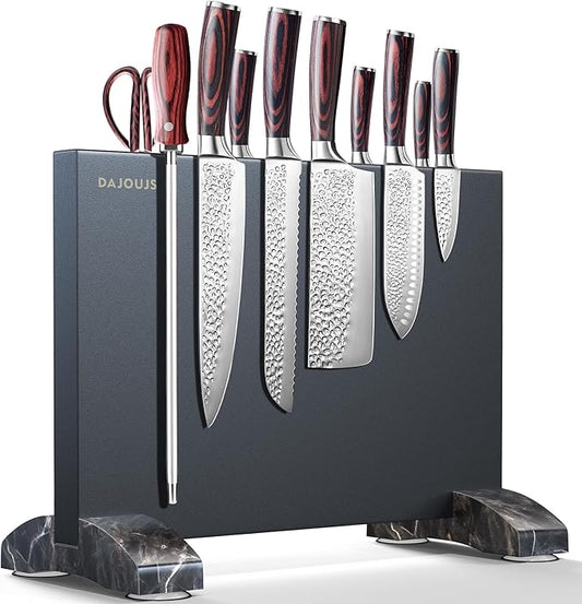 Magnetic Knife Block, Magnetic Kitchen Knife Holder Stand with Strong Magnet Strip for Kitchen Counter, Stainless Steel Double-Sided Universal Knife Storage Rack Organizer Without Knives-Black