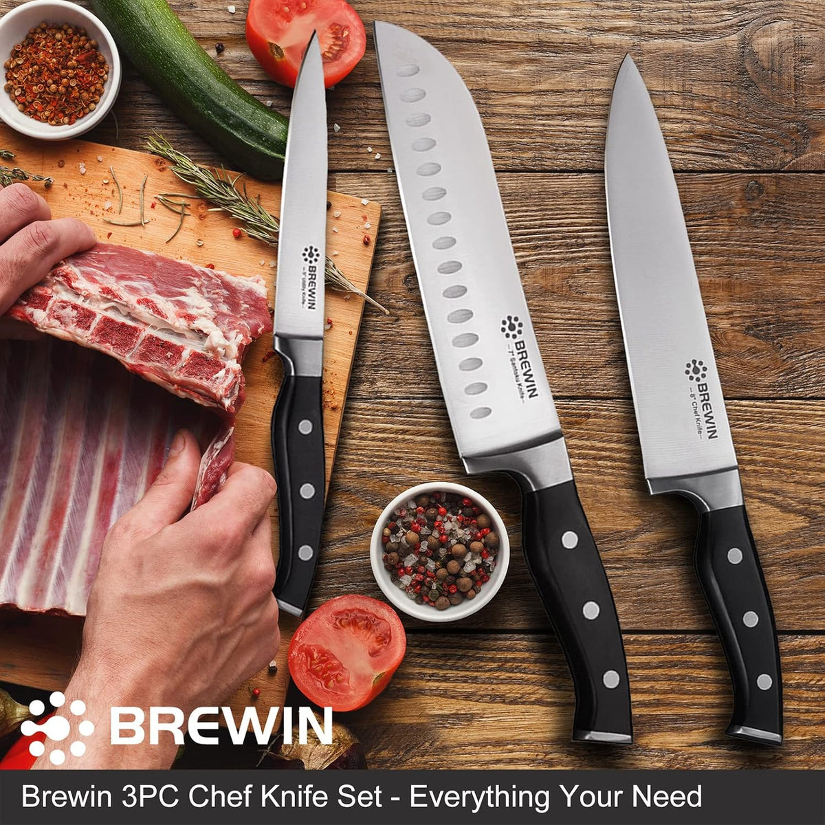 Professional Kitchen Knives, 3PC Chef Knife Set Sharp Knives for Kitchen High – detail