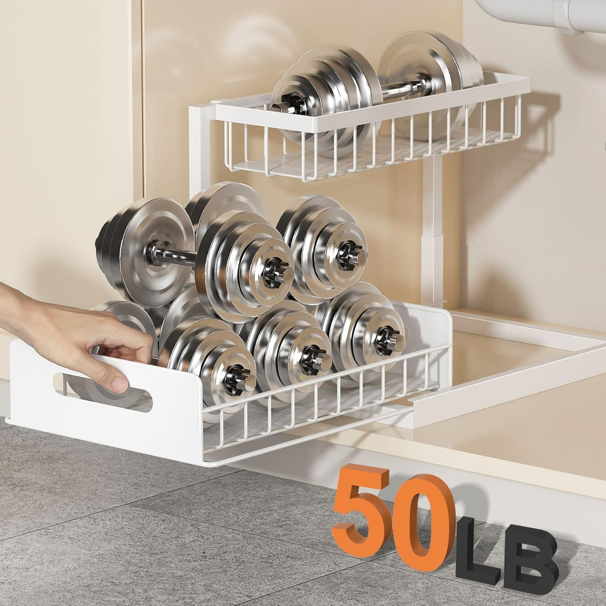 Under Sink Organizer, L-Shaped 2 Tier Pull Out Cabinet Organizer – features