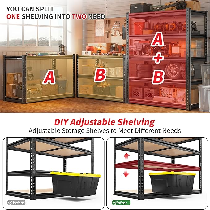 Standing Shelf Unit, 5-Tier Black Metal Storage Rack, 72-Inch Height
