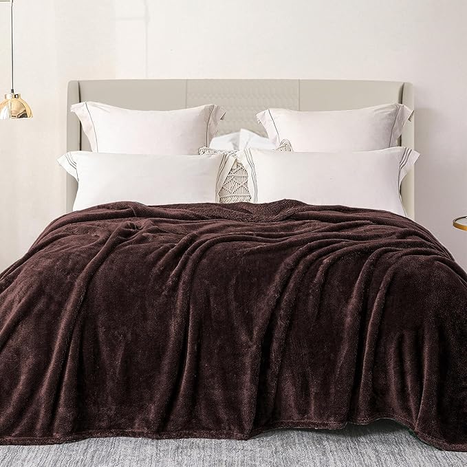 Throw Blanket in Coffee, Soft Microfiber Fleece, 90 x 90 Inch Queen