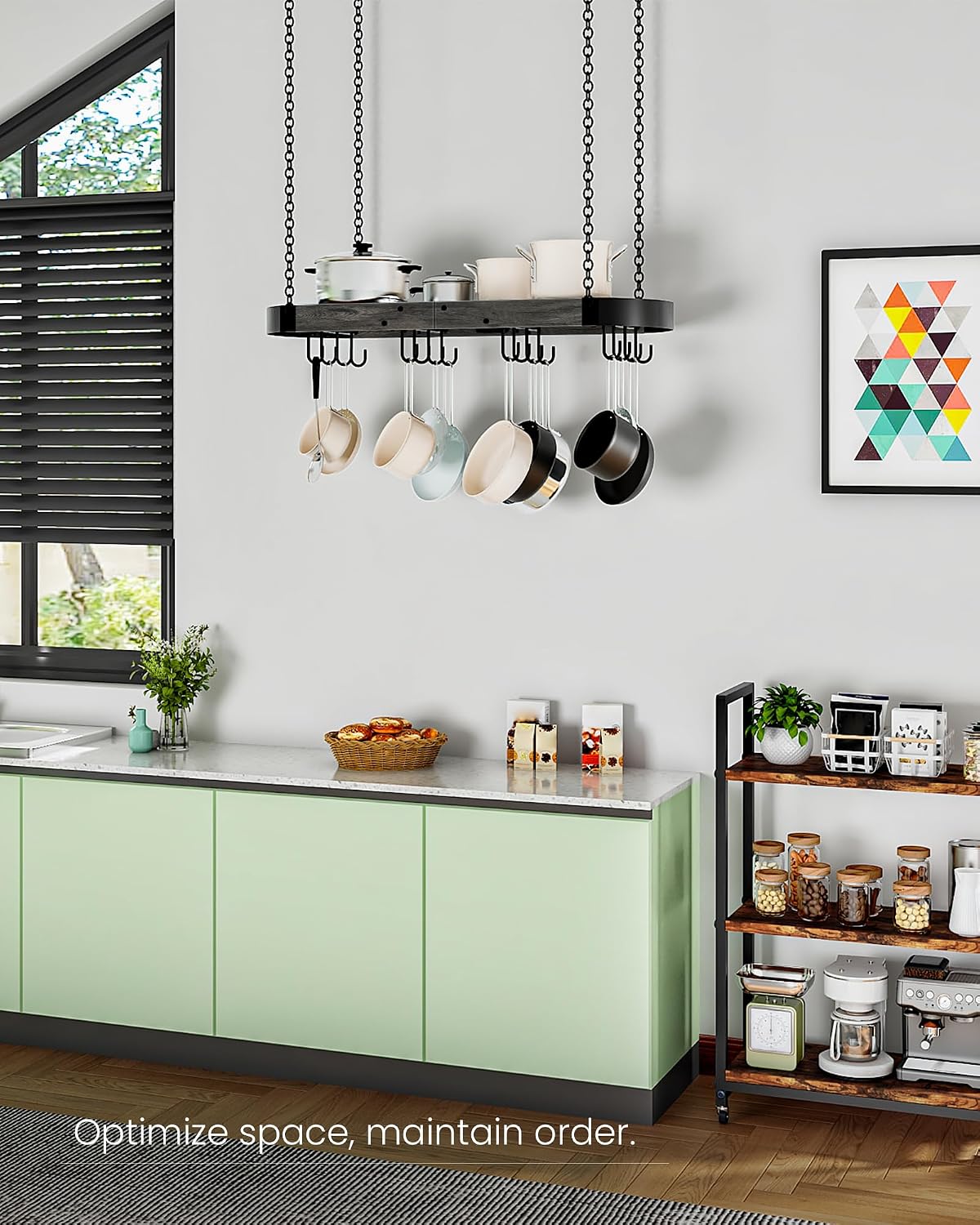 31.7-Inch Hanging Pot Rack, Space-Saving Pot Hanger for Kitchen, Ceiling Pan – close-up