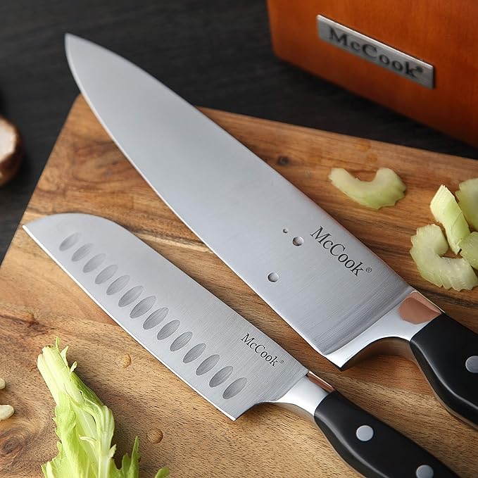 McCook® Knife Sets, German Stainless Steel Kitchen Knives Set with Built-in Sharpener and Wooden Block