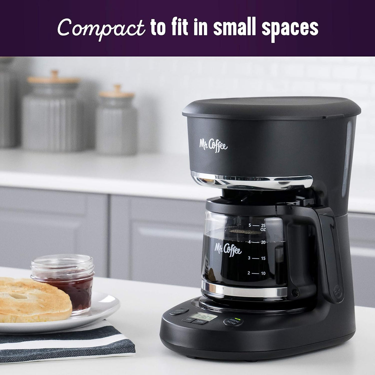 Programmable Coffee Maker 5 Cups with Auto Pause Glass Carafe Compact Design – close-up