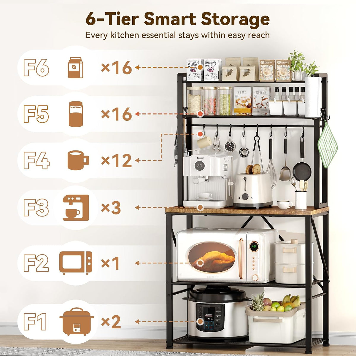Coffee Bar, Bakers Rack with Storage, 25.6 Inches Microwave Stand, 5 Tier – alternate view