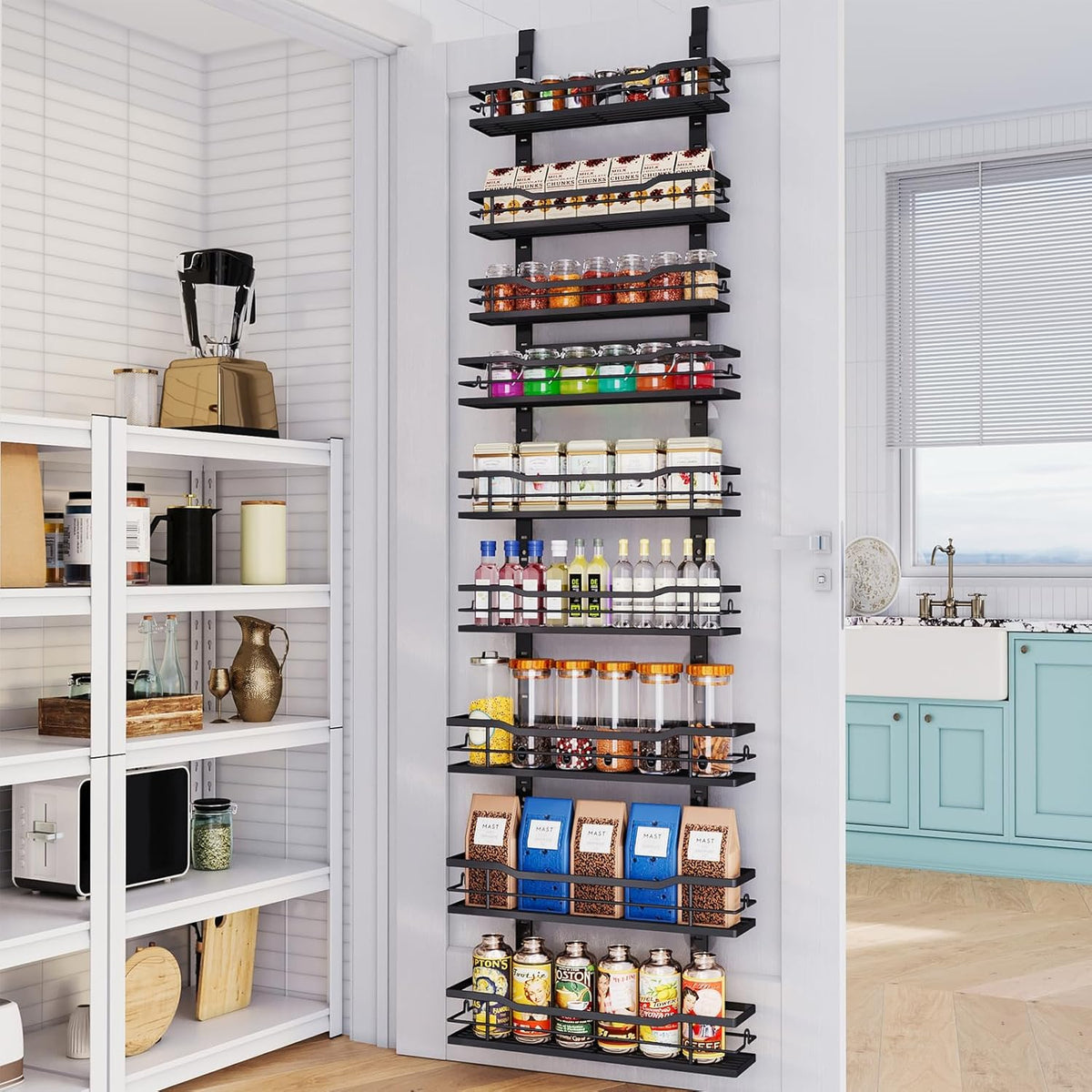Over The Door Pantry Organizer，9-Tier Over The Door Organizer with Adjustable