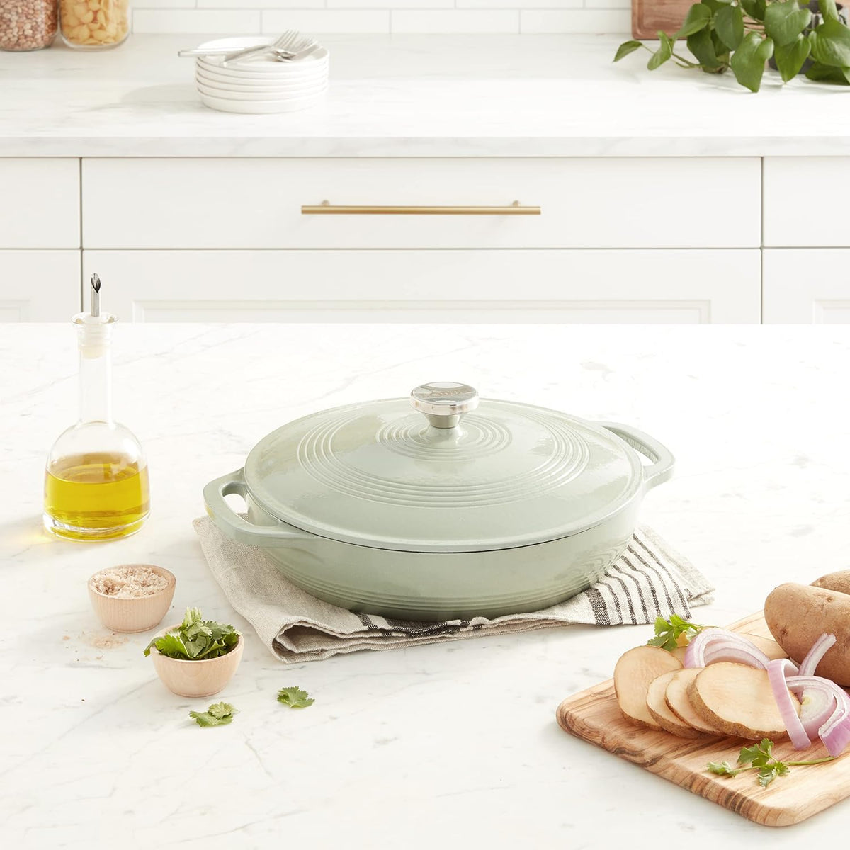 Essential Enamel Cast Iron Braiser, 3.6 Quart, Desert Sage – detail