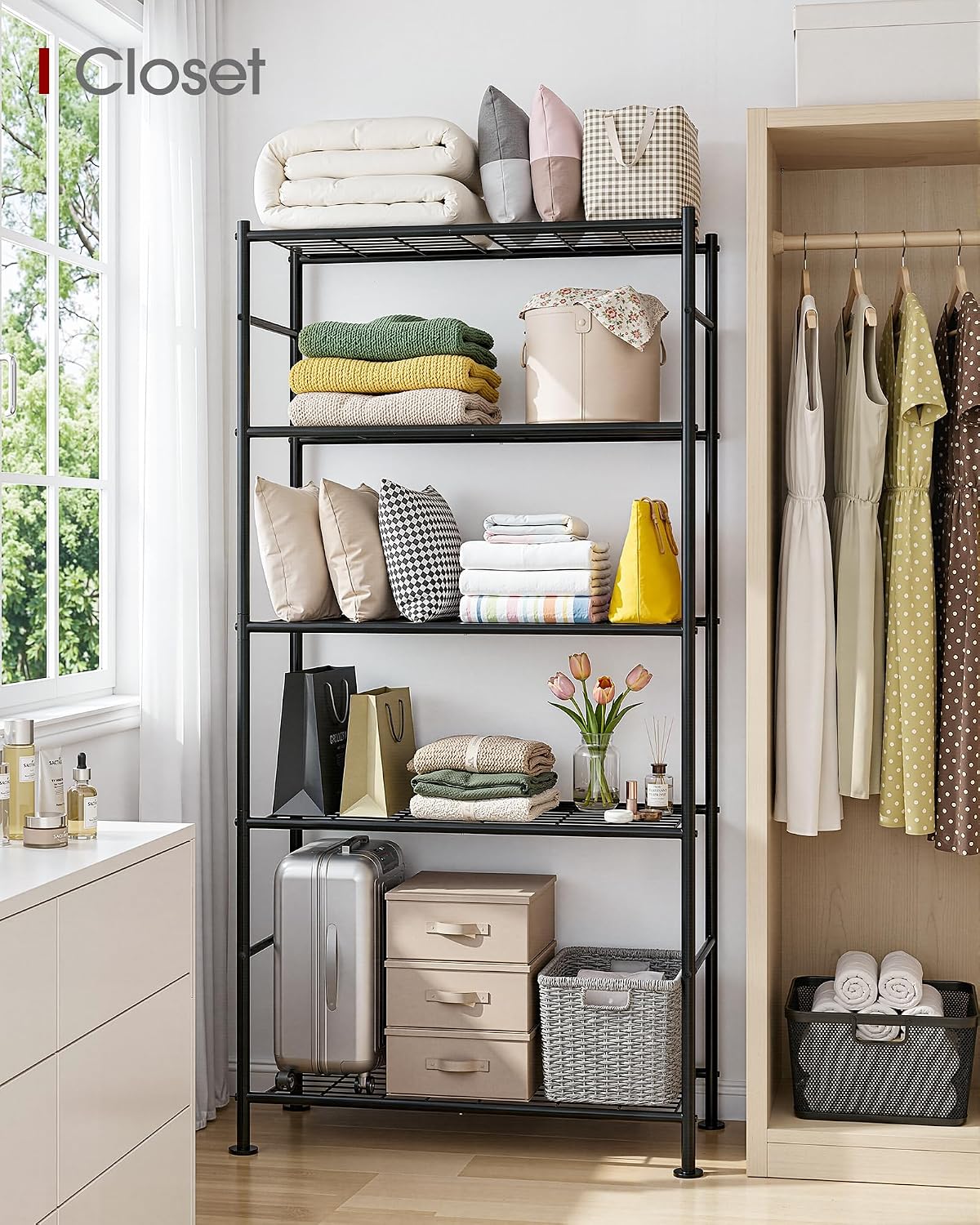 Storage Shelves - 5 Tier Shelf Organizer, Heavy Duty Garage Shelving Unit – another angle