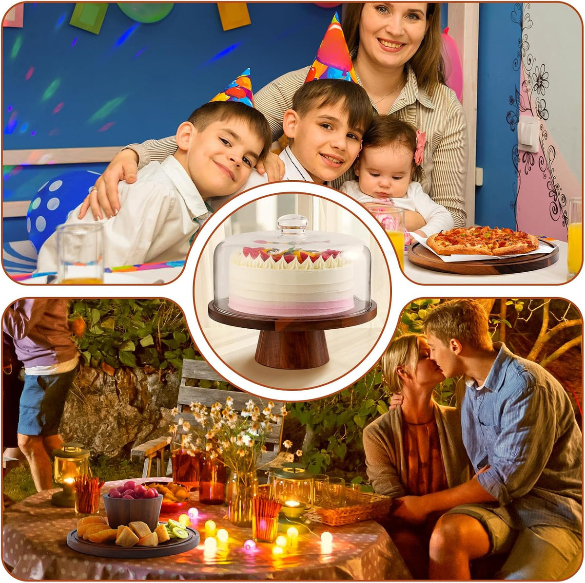 Acacia Wood Cake Stand with Glass Lid–12" Magnetic Base for Parties&Kitchen – size reference