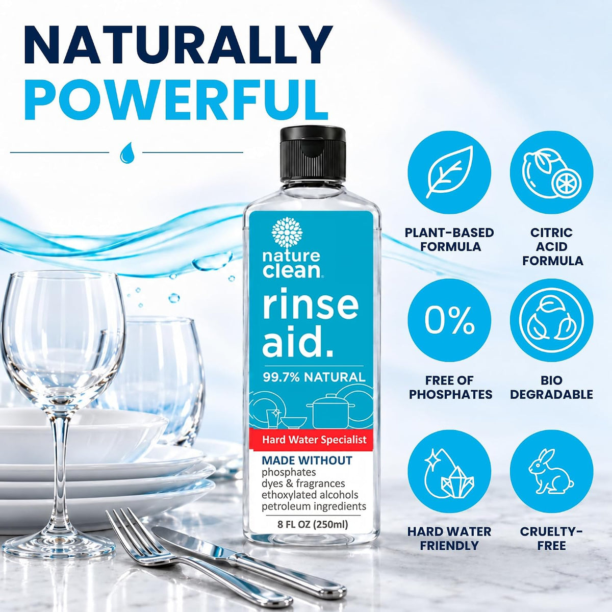 Dishwasher Rinse Aid Liquid, Non Toxic Natural Formula, Spot Free Shine – features