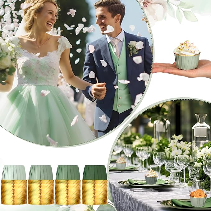 Baking Cups, 100 Count Sage Green Gradient Foil, Nonstick