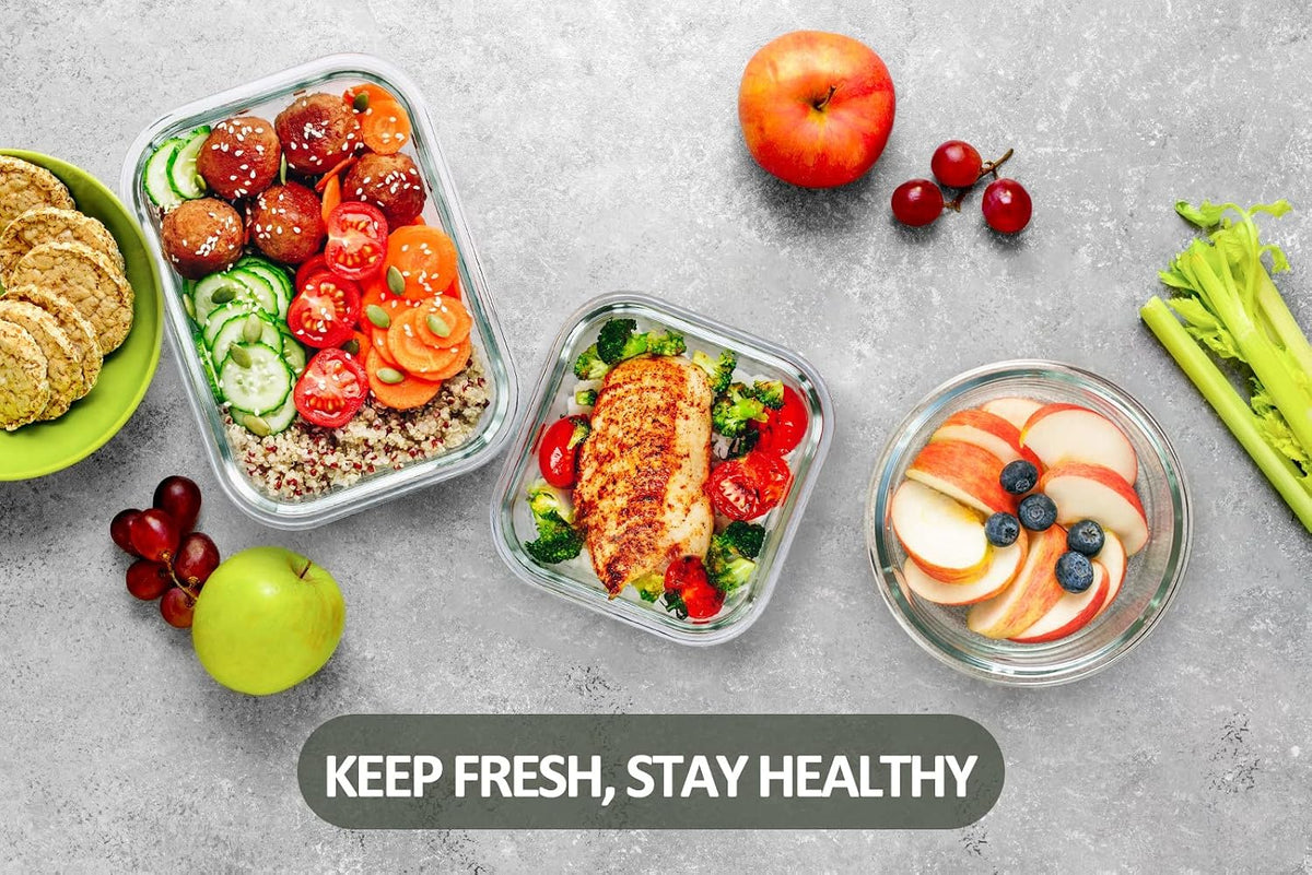 24 Piece Glass Food Storage Containers with Lids,Gray – size reference