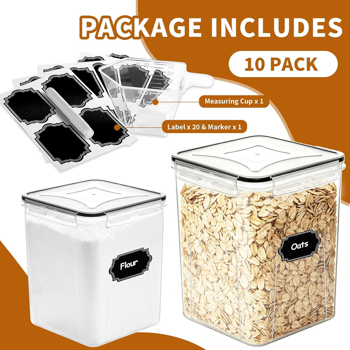 Flour Sugar Storage Containers, 10 Pack Large Airtight Food Storage Containers – alternate view