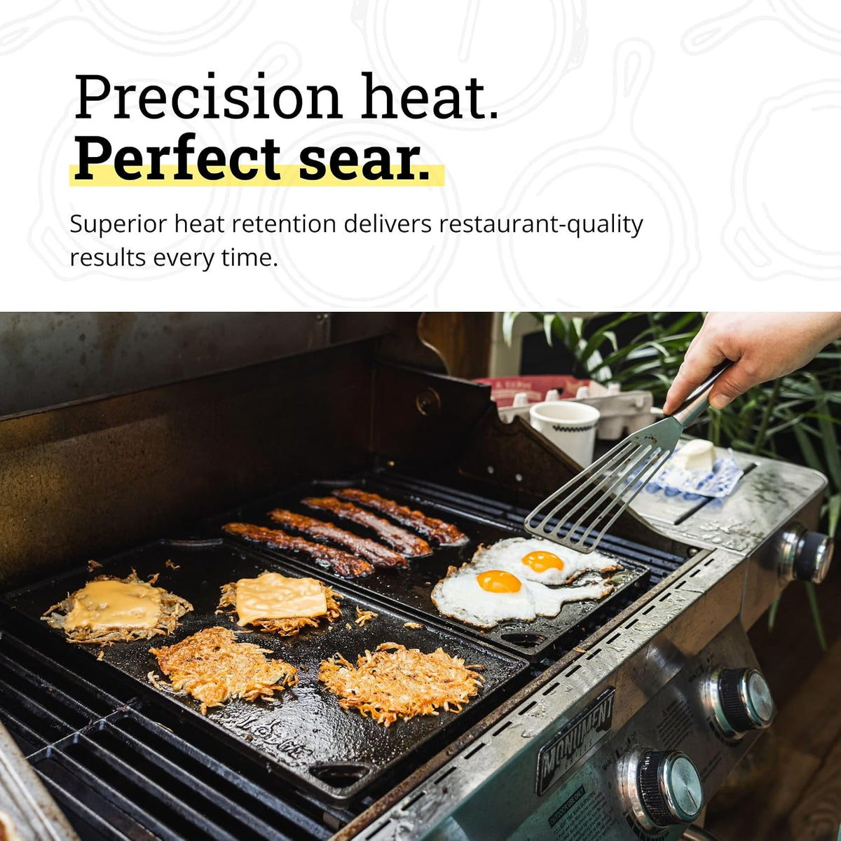 Reversible Cast Iron Grill/Griddle Pan, 16.75 x 9.5 Inches – features