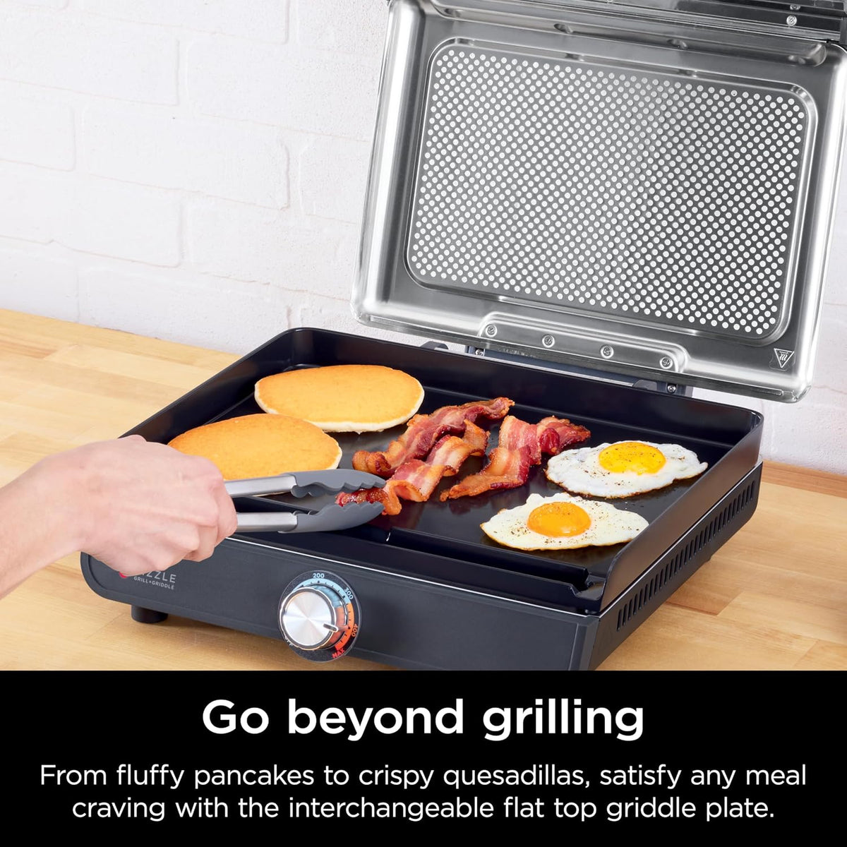 Sizzle™ Indoor Grill & Griddle, 14'', 500°F, Grey/Silver, GR101 – features