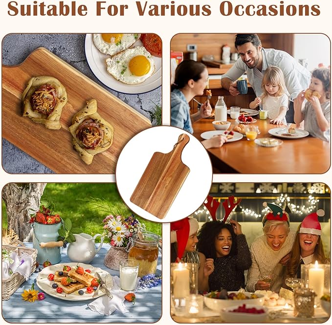 Cutting Boards Set of 10 Acacia Wood with Hanging Ropes, 15 x 7 Inch