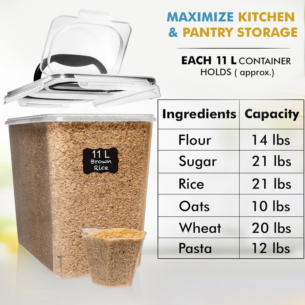 2 PC (11L | 372 oz) Flour Sugar Storage Containers with Spout Lid & Easy Carry – set view