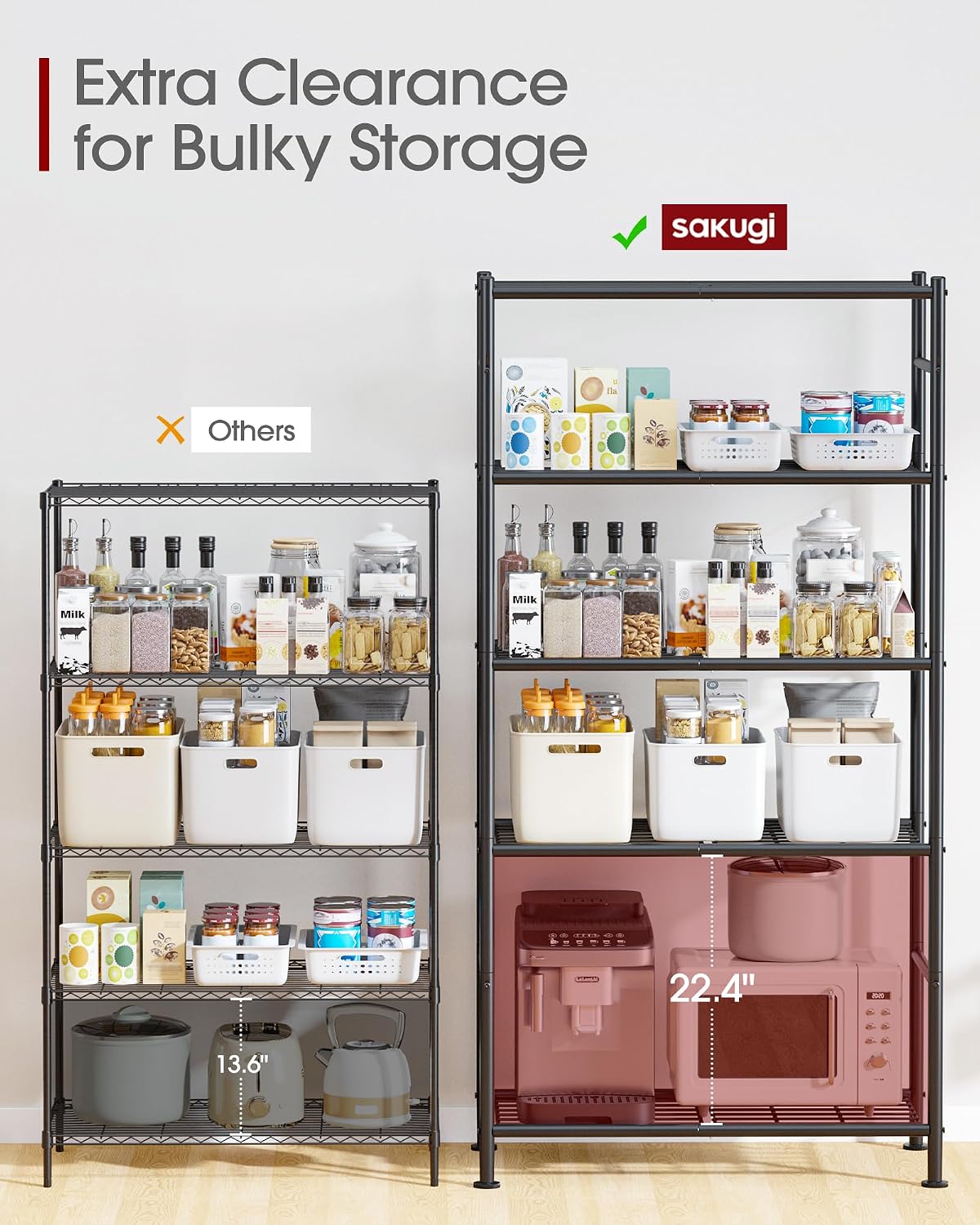Storage Shelves - 5 Tier Shelf Organizer, Heavy Duty Garage Shelving Unit – features